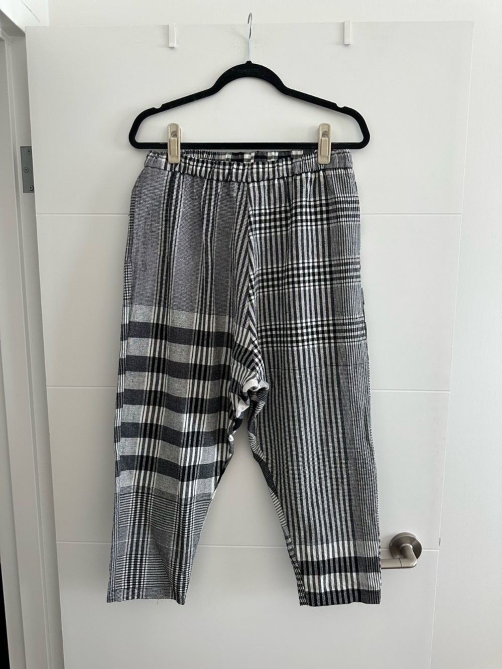 Paolo Tricot Plaid Print Cotton Linen Pants